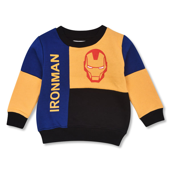 KC7 Boy Black Color Ironman Character Inner Fleece Sweat Shirt