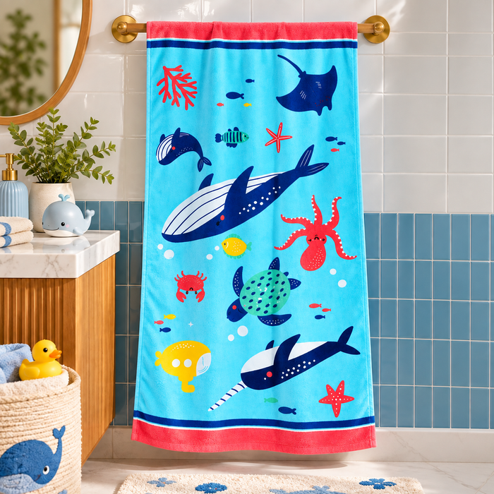 KIDS Green Sea Animal Printed Towel