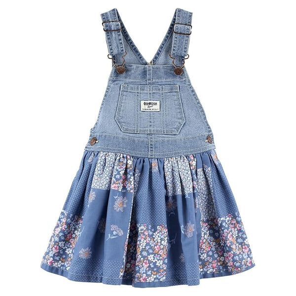 OSK Girl Denim Blue Floral Printed Dungaree