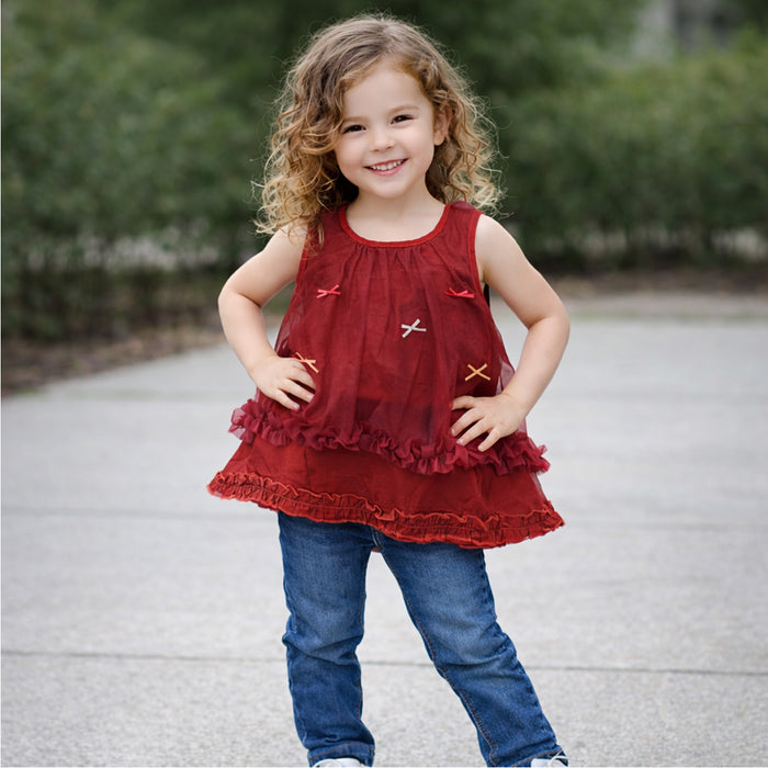 Girl Mehroon Bow Patch Fancy Frock
