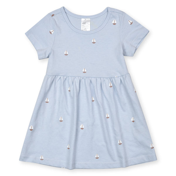 HM Sky Blue Boat Printed Frock