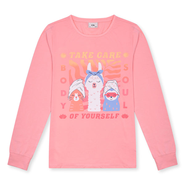 CA Girl Baby Pink Cat Printed Full Sleeves Shirt