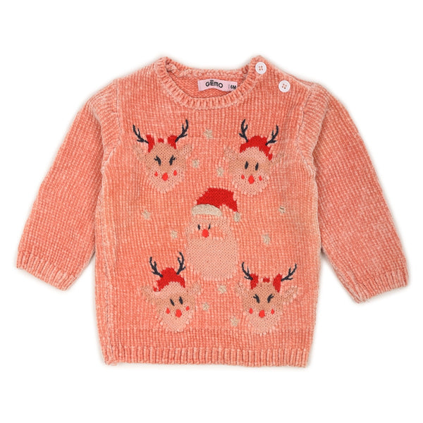 Girl Reindeer Pink Knitted Jumper
