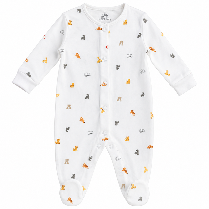 NXT Boy White Animal Printed full sleeve Romper