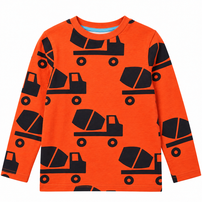 Boy Reddish Orange Dumper Truck Printed Full Sleeve T-Shirt