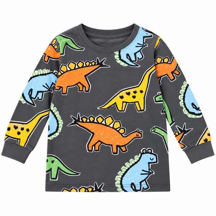 Boy Dino Printed Grey T-shirt