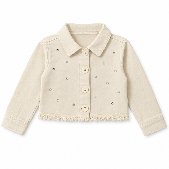 Girl Off-white Denim Jacket with Stone Embellished