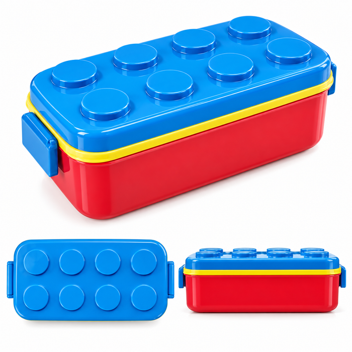 KIDS Lego Design Lunch Box with  2 Food Compartments and Spoons