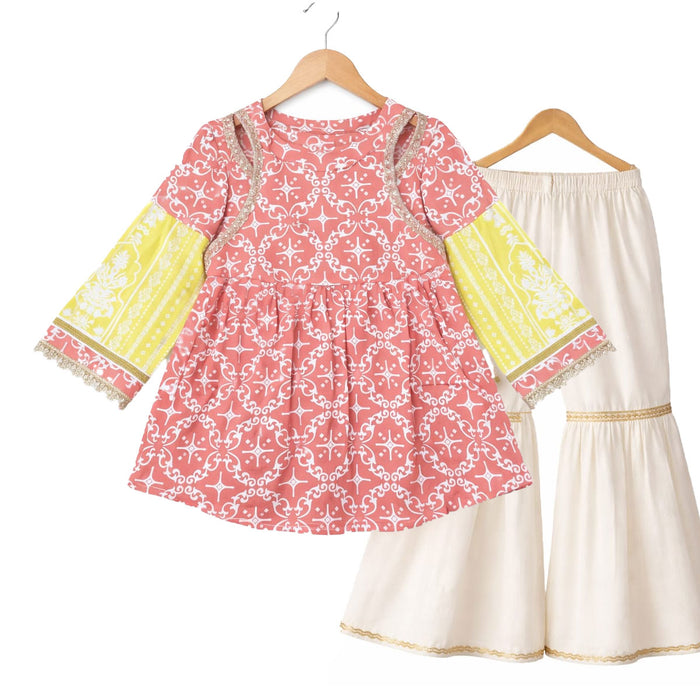 Girl peach And White Two Piece Set