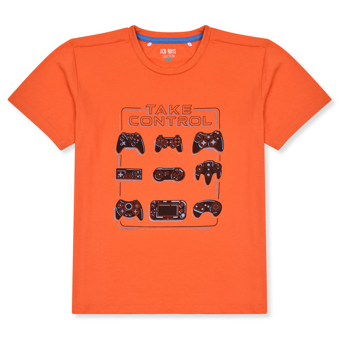 TO BOYS Take Control Printed Orange T-Shirt