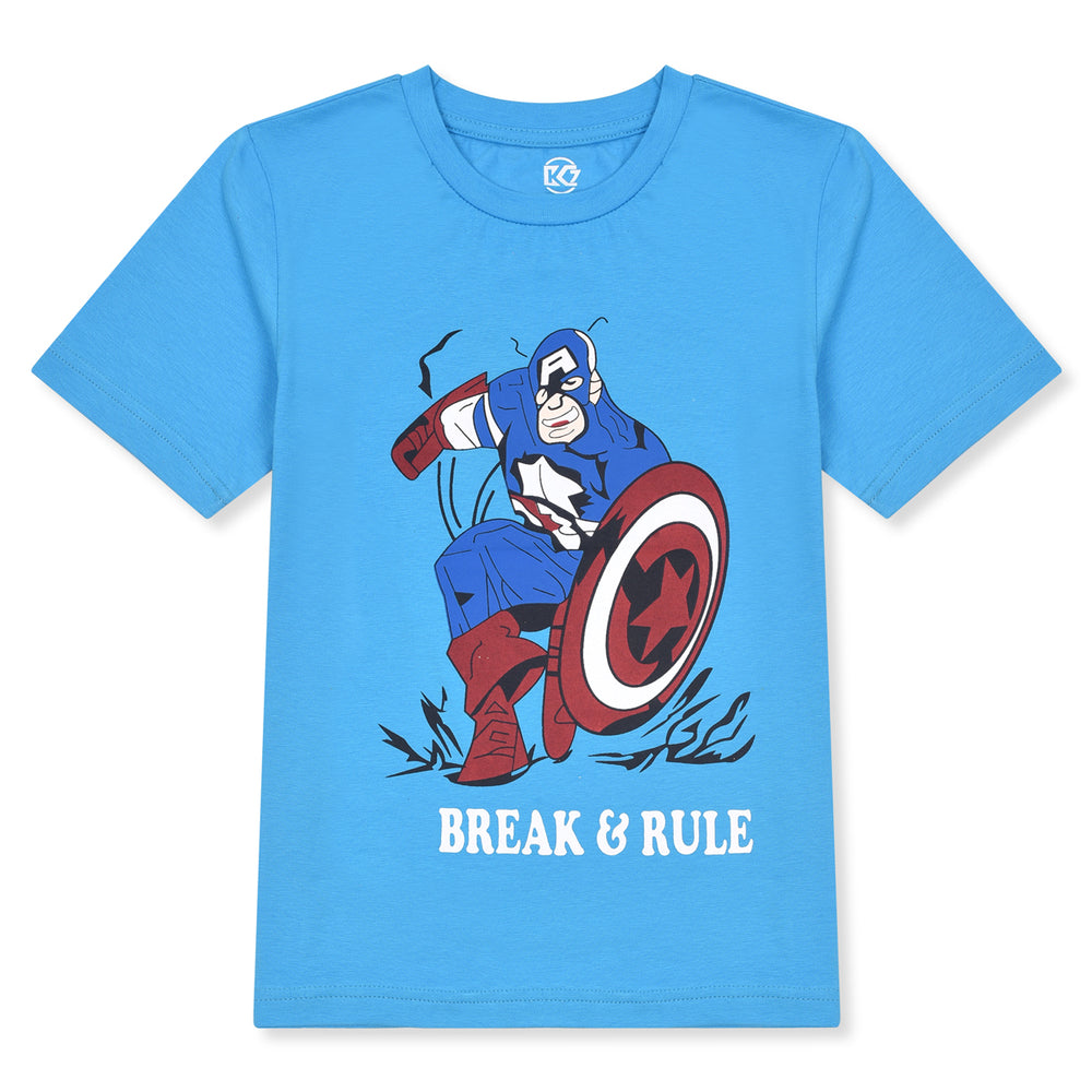 KC7 Boy Marvel Character Printed Sky Blue T-Shirt