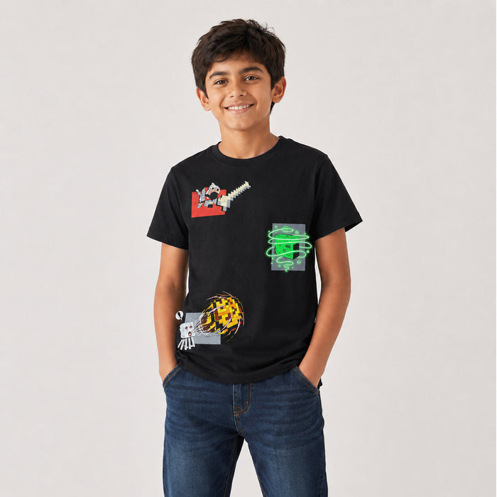 Mine Craft Black Printed T-Shirt