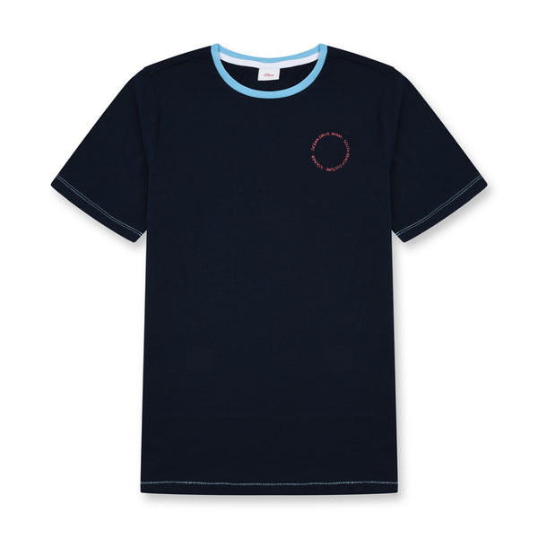 SOliver Navy Blue Soft Cotton Jersey With Sky Blue Neck T-Shirt