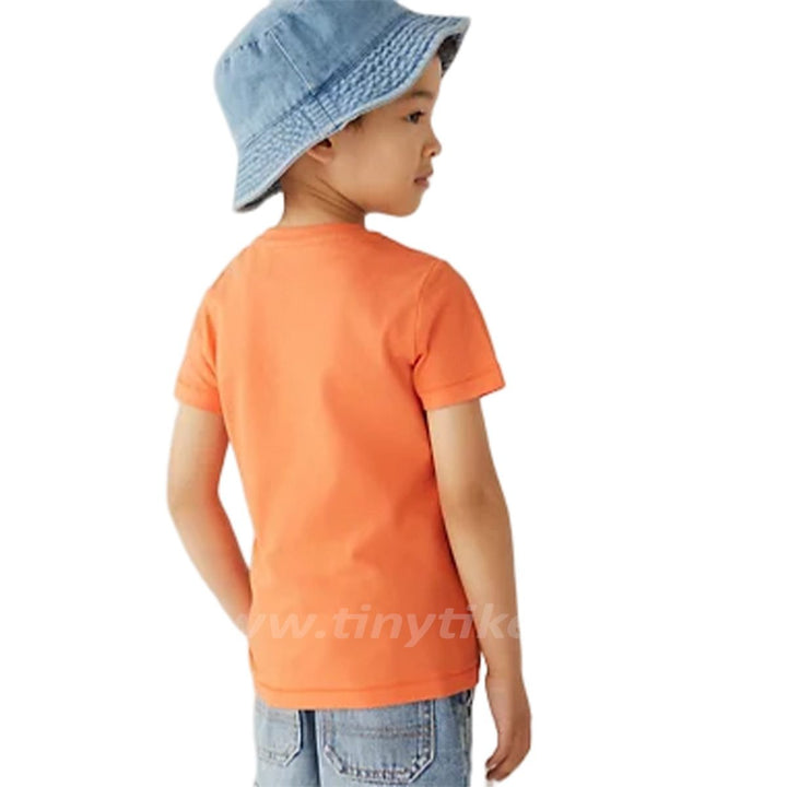 MS Short Sleeves Organic Cotton Jersey Orange T-Shirt With Summer Holiday Print - TinyTikes.pk
