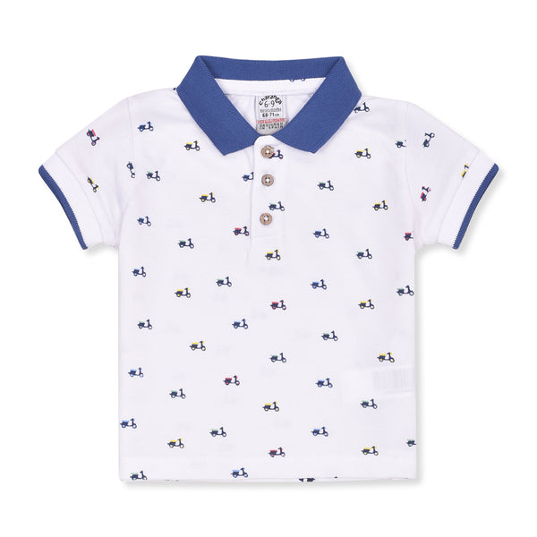 Boy White Scooter Print Polo T-Shirt