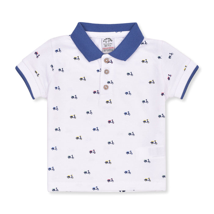 Boy White Scooter Print Polo T-Shirt