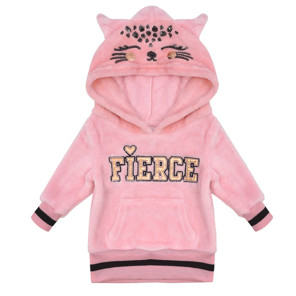 NANTE Girl Baby Pink Fierce Printed Velour Hoodie