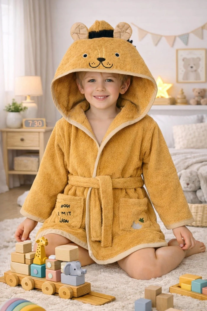 Yellow Cub Hooded For Kids Bathrobe