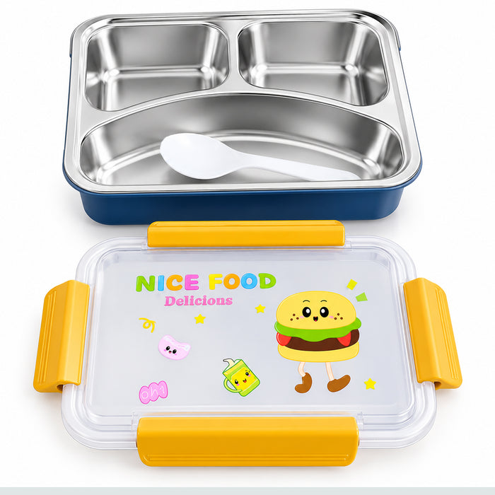 Kids Stainless Steel 3-Compartment Lunch Box with Spoon