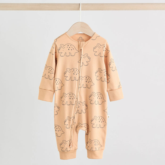 NXT Boy Brown Dino Printed Full Sleeve Romper