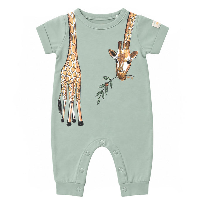 Boy Sea Green Giraffe Printed Romper