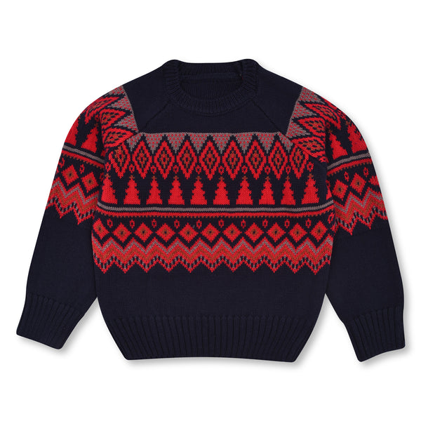 MC Boy Red And Blue Jacquard Design Sweater