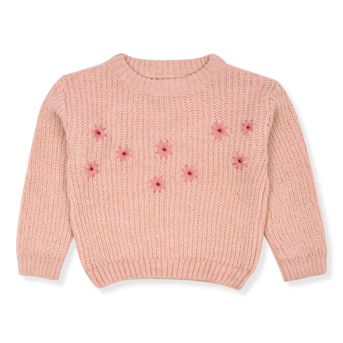 S CUTE Girl Peach Flower Embroidery Sweater