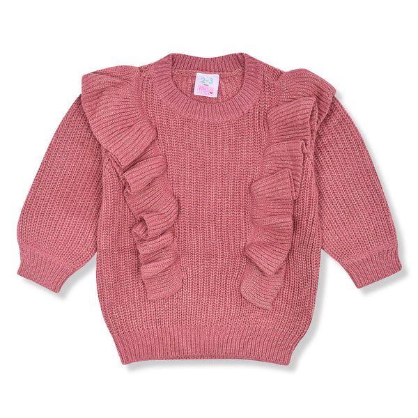 FUT HERO Girl Peach Shoulder Frill Sweater