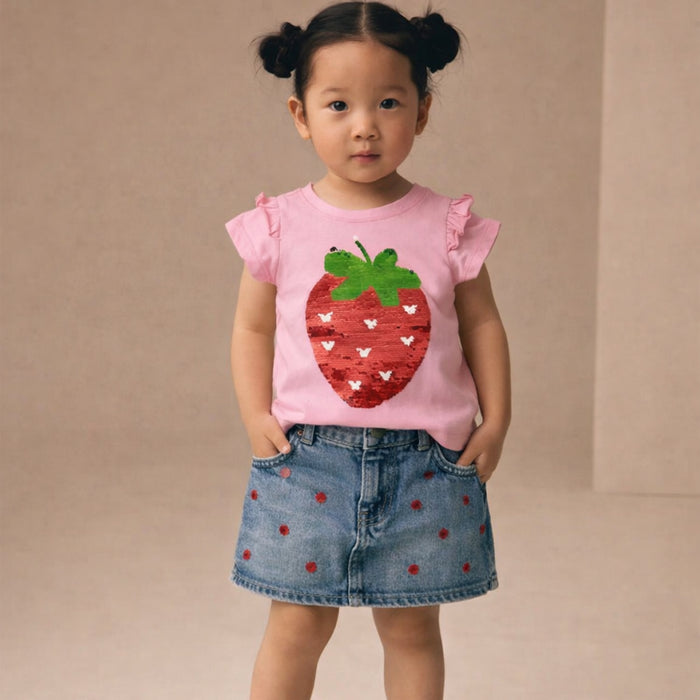 SIN SAY Girl Pink Strawberry Sequance T-Shirt