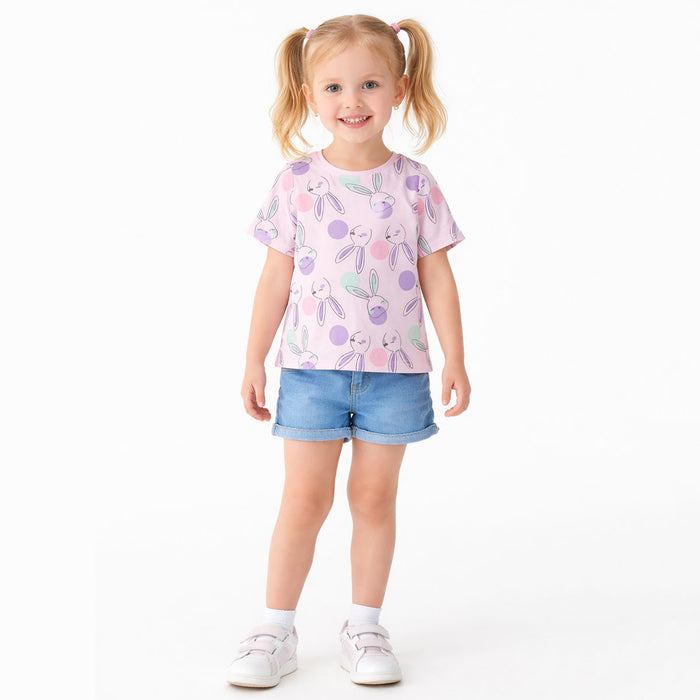 LK Girl Baby Pink Rabbit Face Printed T-Shirt